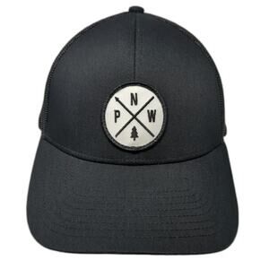 Haka Trucker Hat Black One Size PNW Pacific Northwest Pine Tree Mesh Snapback